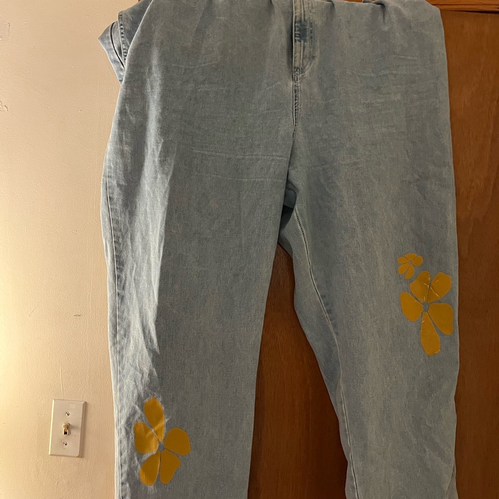 Light Blue Jeans with Yellow Floral Accents